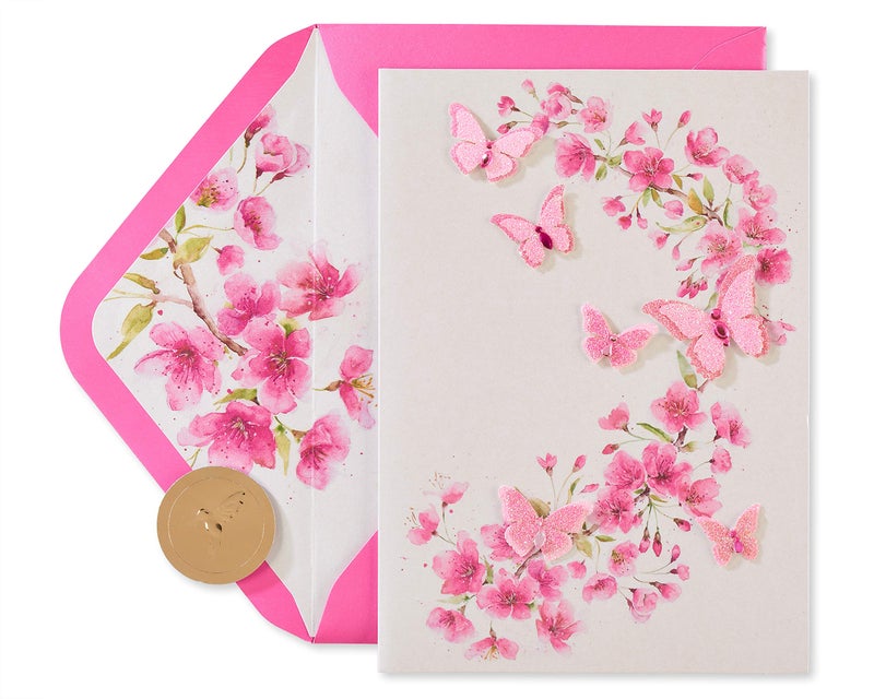 Papyrus Blank Card for Her (Pink Glitter Butterflies) - Image 4